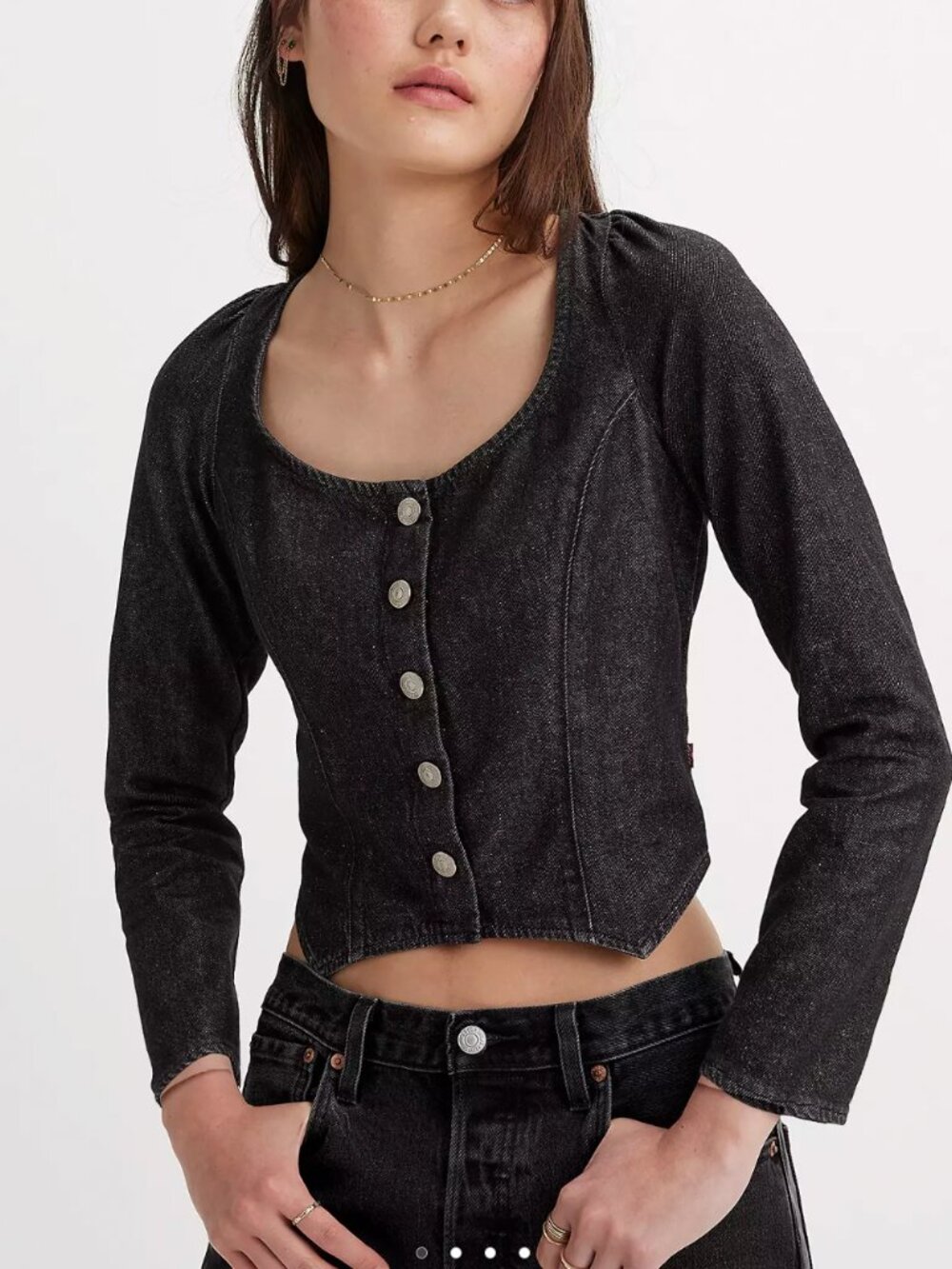 Levi’s Denim Long Sleeve Corset Top - Picture 6 of 7